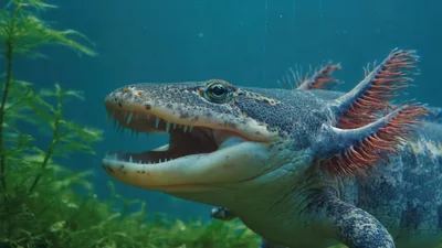 Close Up Of An Axolotl With Open Mouth