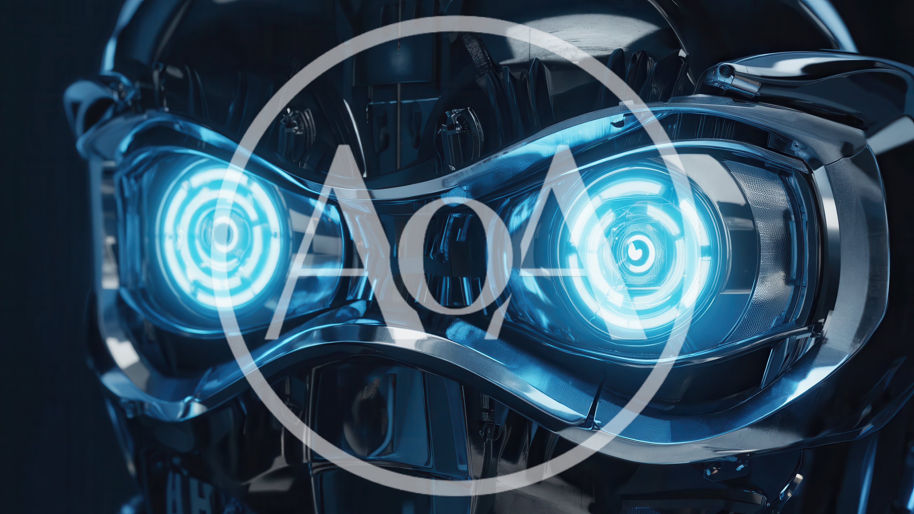 Close Up Of Glowing Blue Robotic Eyes
