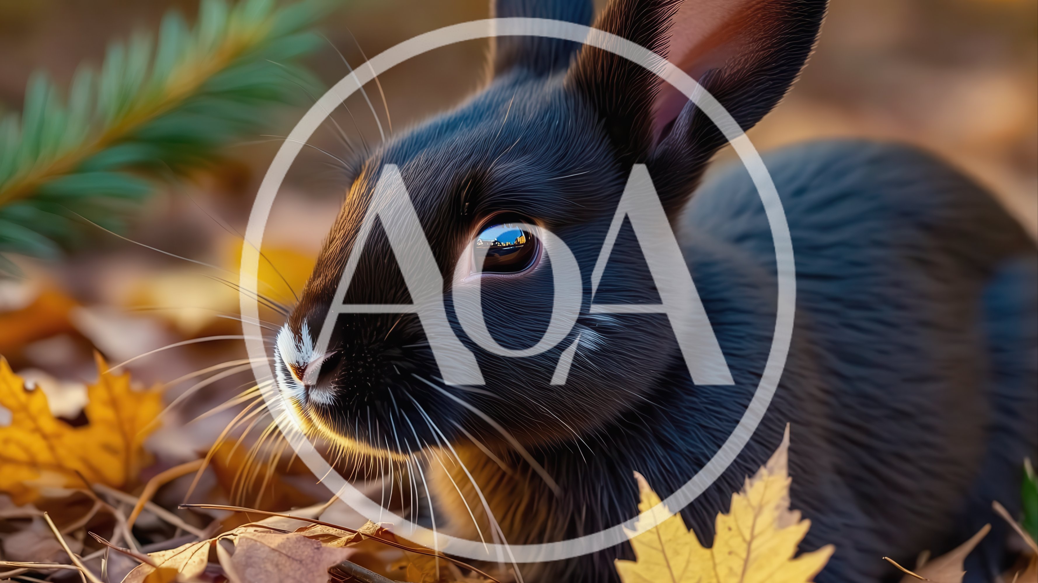 Close Up Portrait Of A Black Rabbit In Autumn Leaves