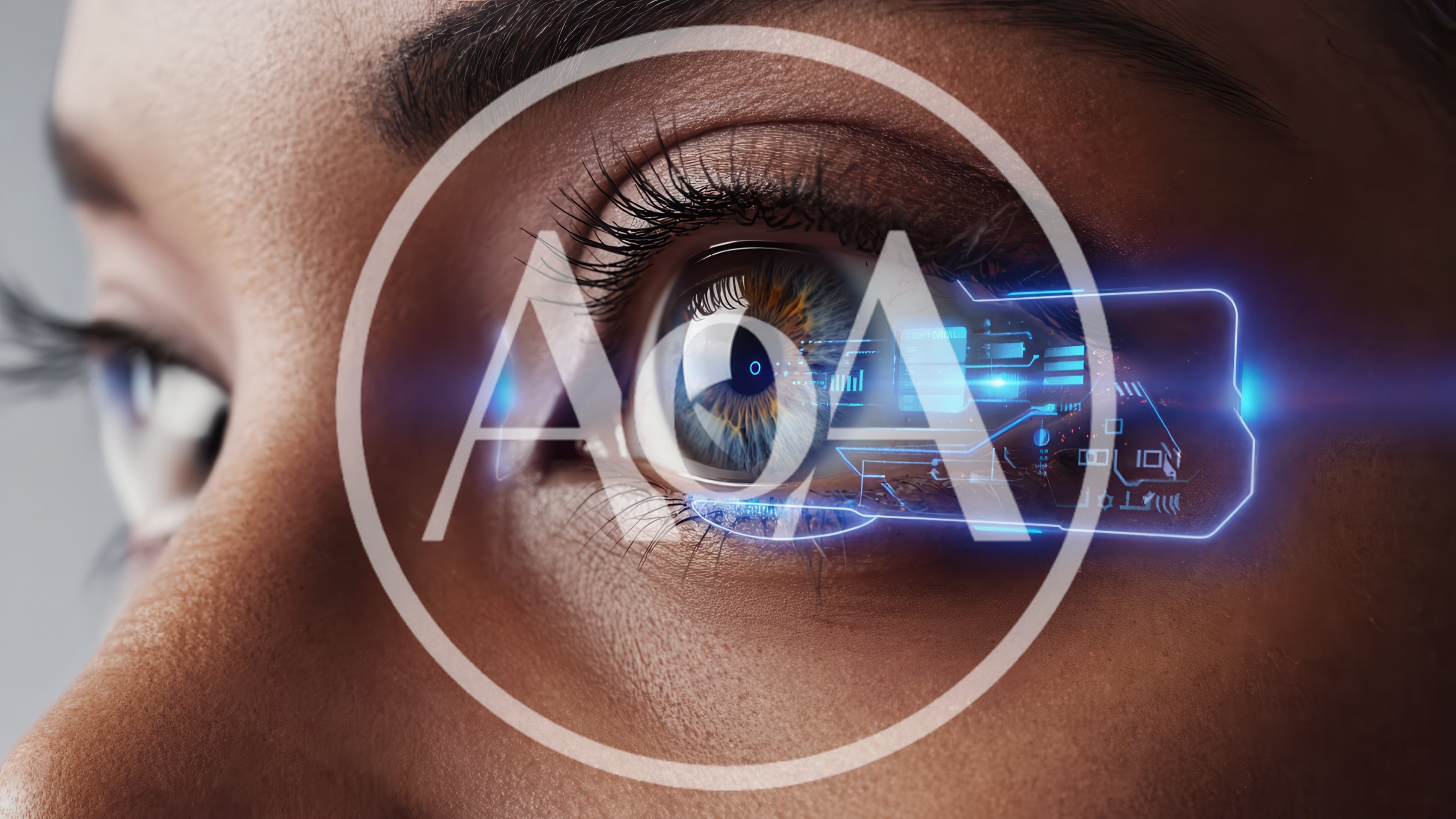 Close Up Of Human Eye With Futuristic Digital Interface
