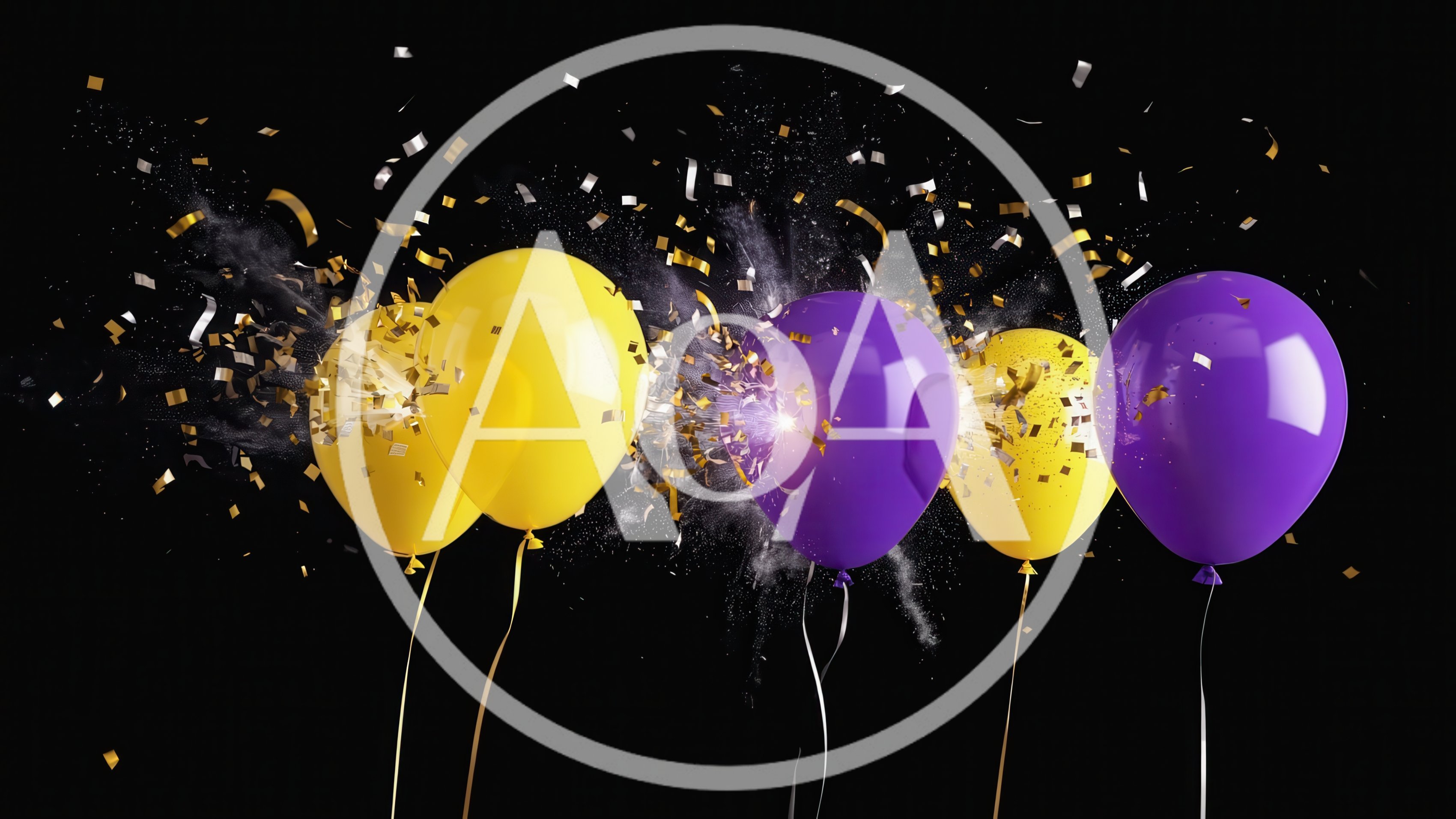 Exploding Yellow and Purple Balloons with Confetti
