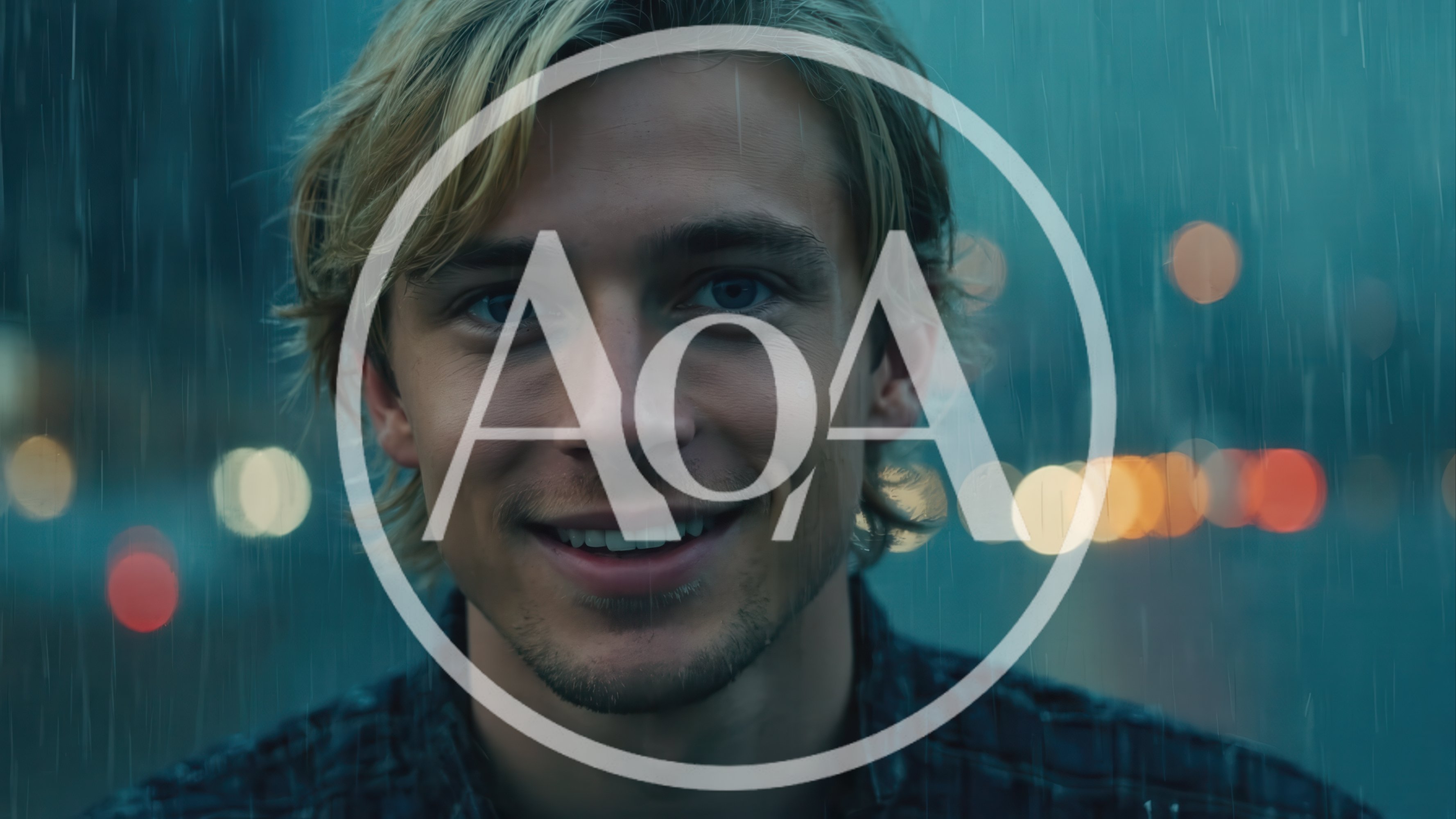 Young Man Smiling In The Rain At Night