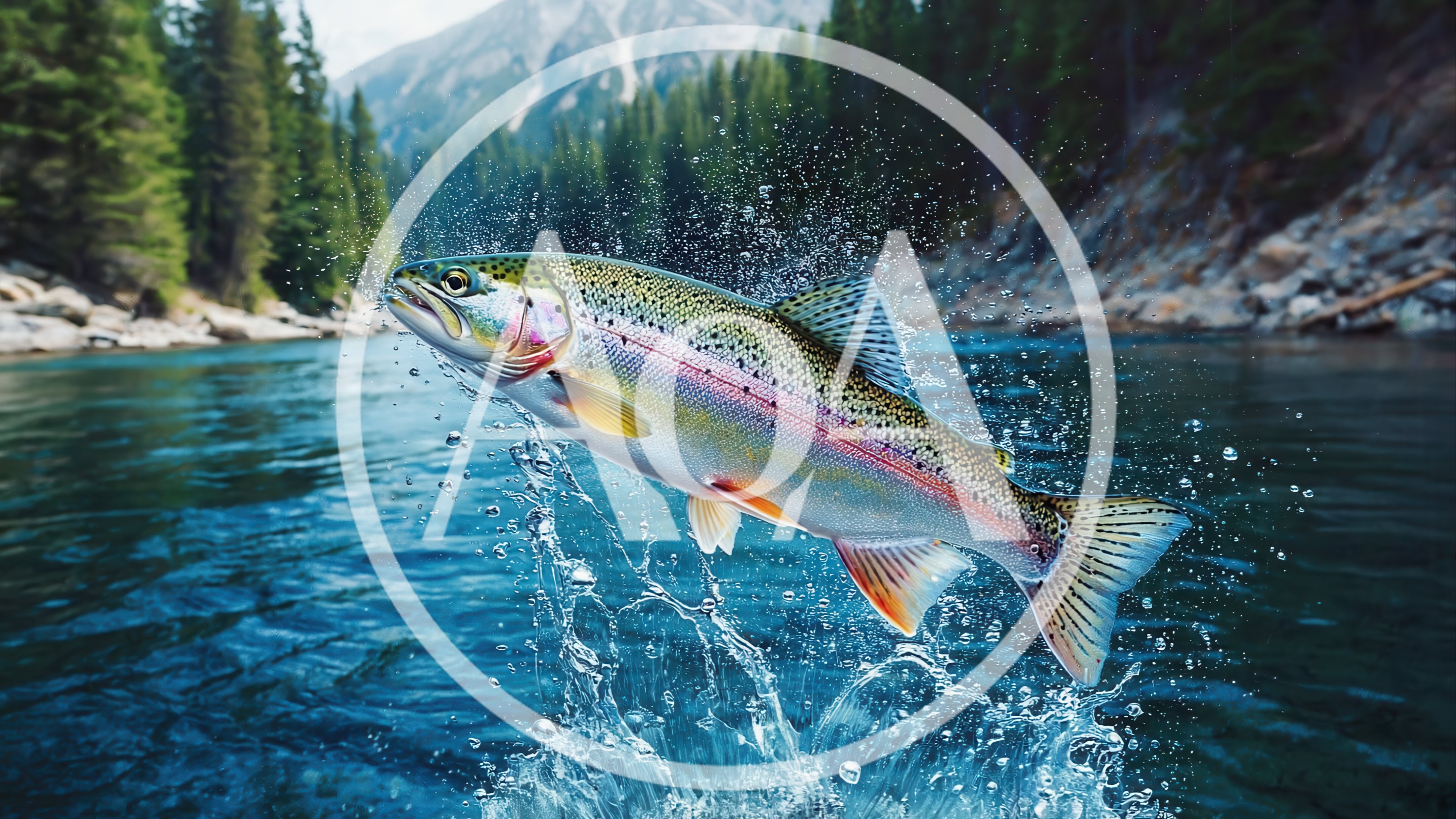 Rainbow Trout Jumping Out Of A Mountain River