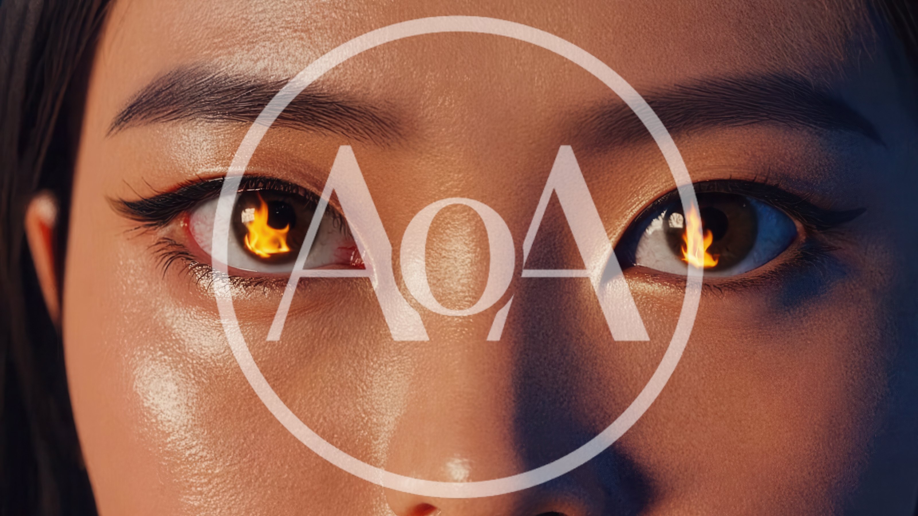 Close Up Of Woman Eyes With Reflecting Fire