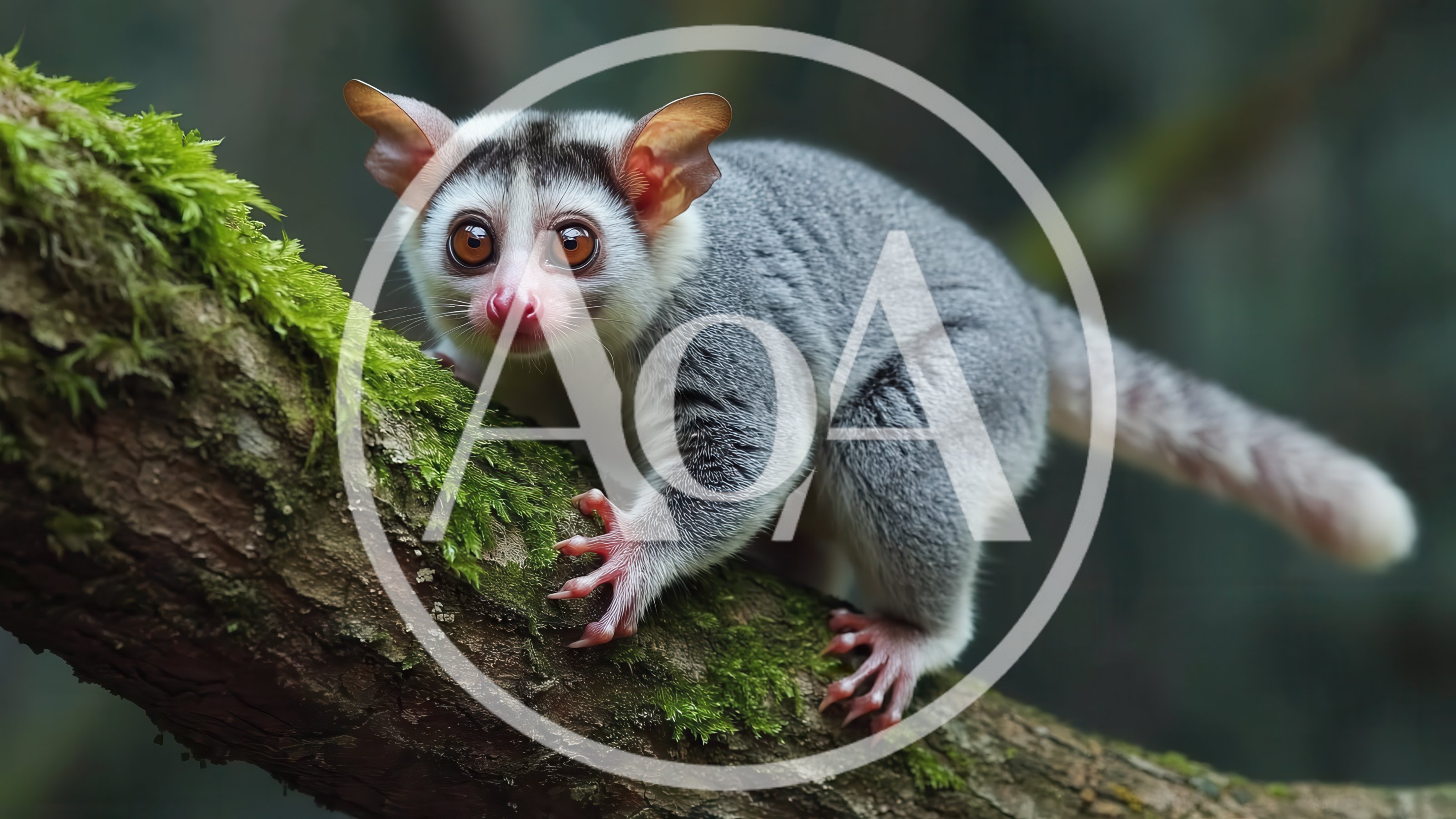 Small Galago Perched On A Mossy Tree Branch