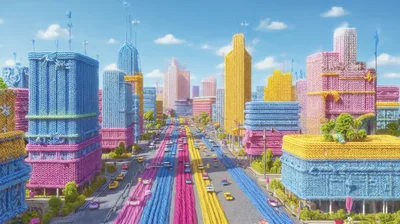 Surreal Cityscape Made Entirely Of Knitted Yarn Textures