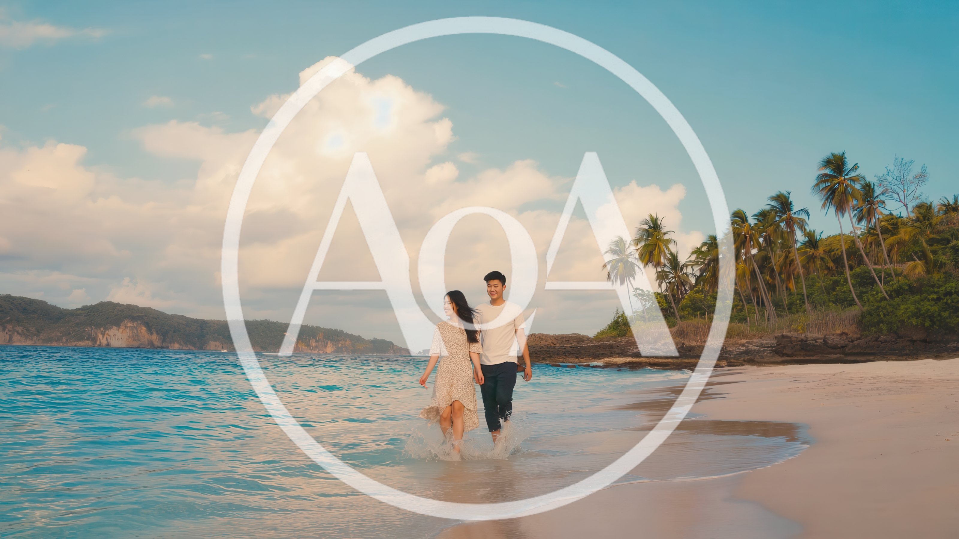 Young Couple Walking Along Tropical Beach Shoreline