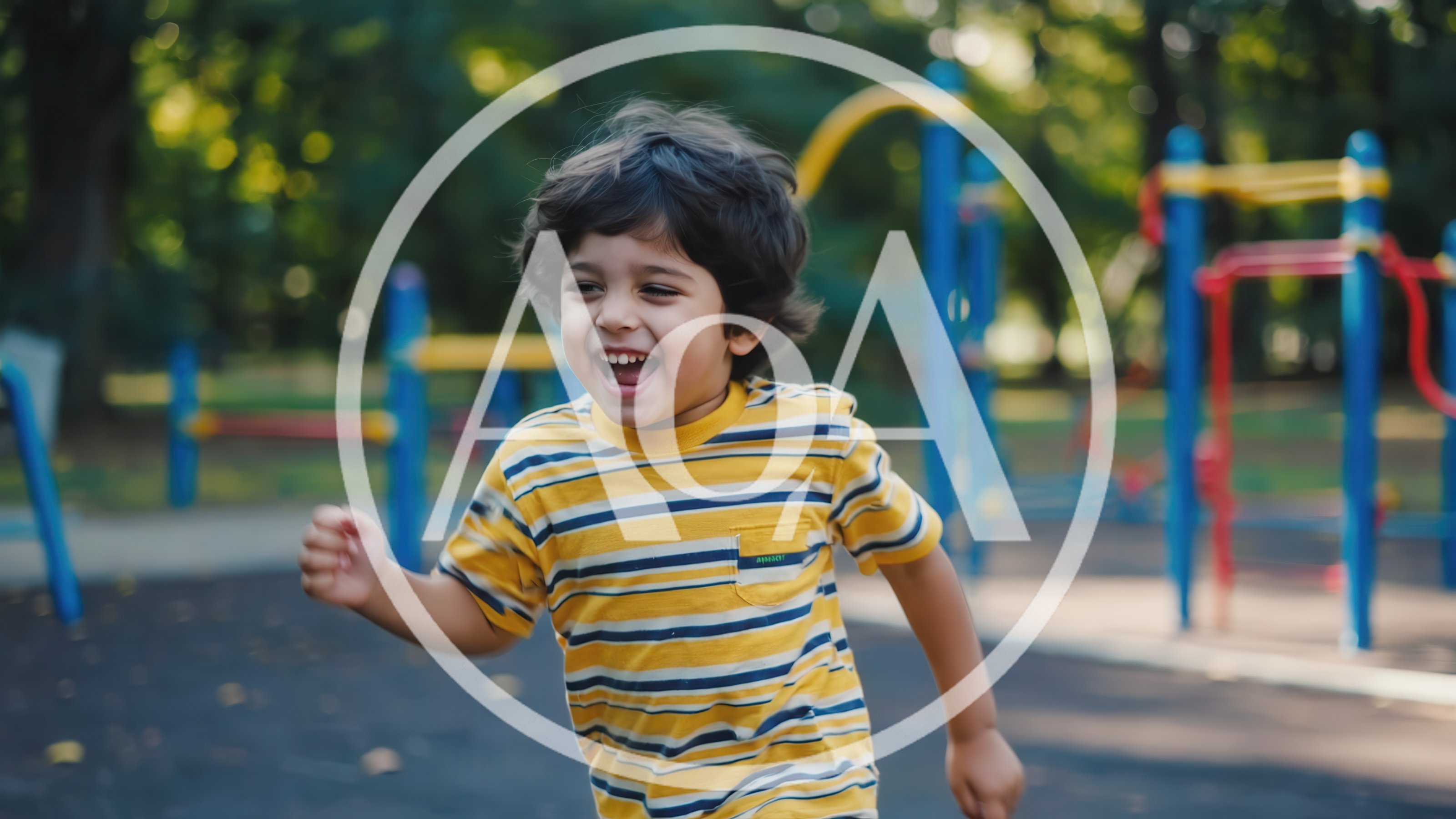 Happy Young Boy Running Through A Playground