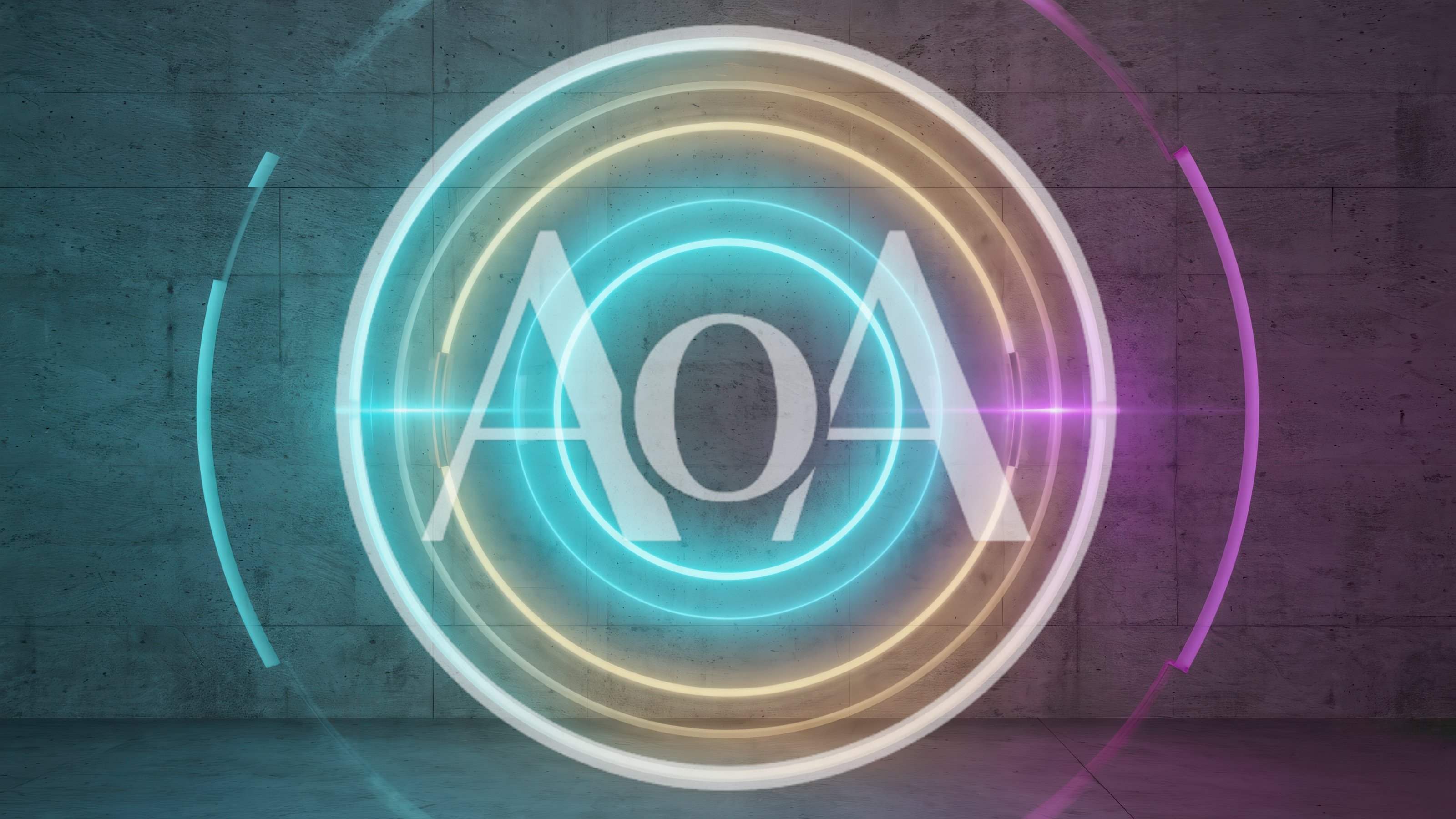 Neon Glowing Concentric Circles On Concrete Wall