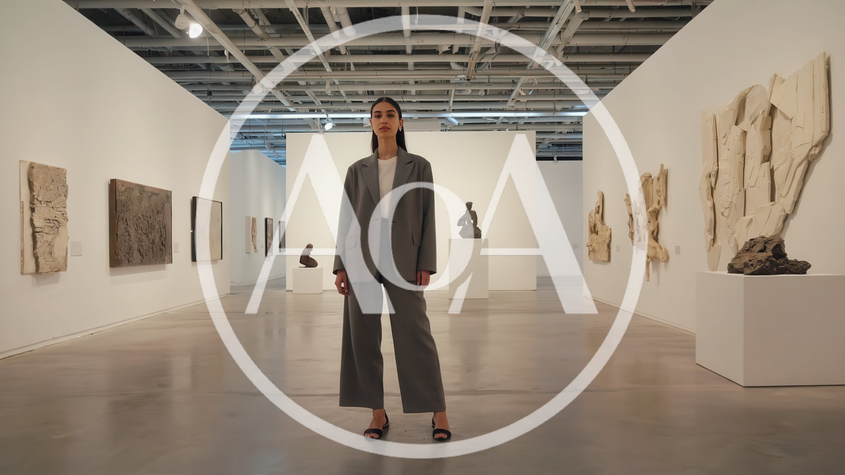 Young Woman Standing In A Modern Art Gallery