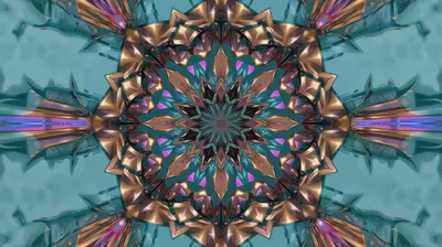 Abstract Metallic Kaleidoscope Pattern With Teal And Gold