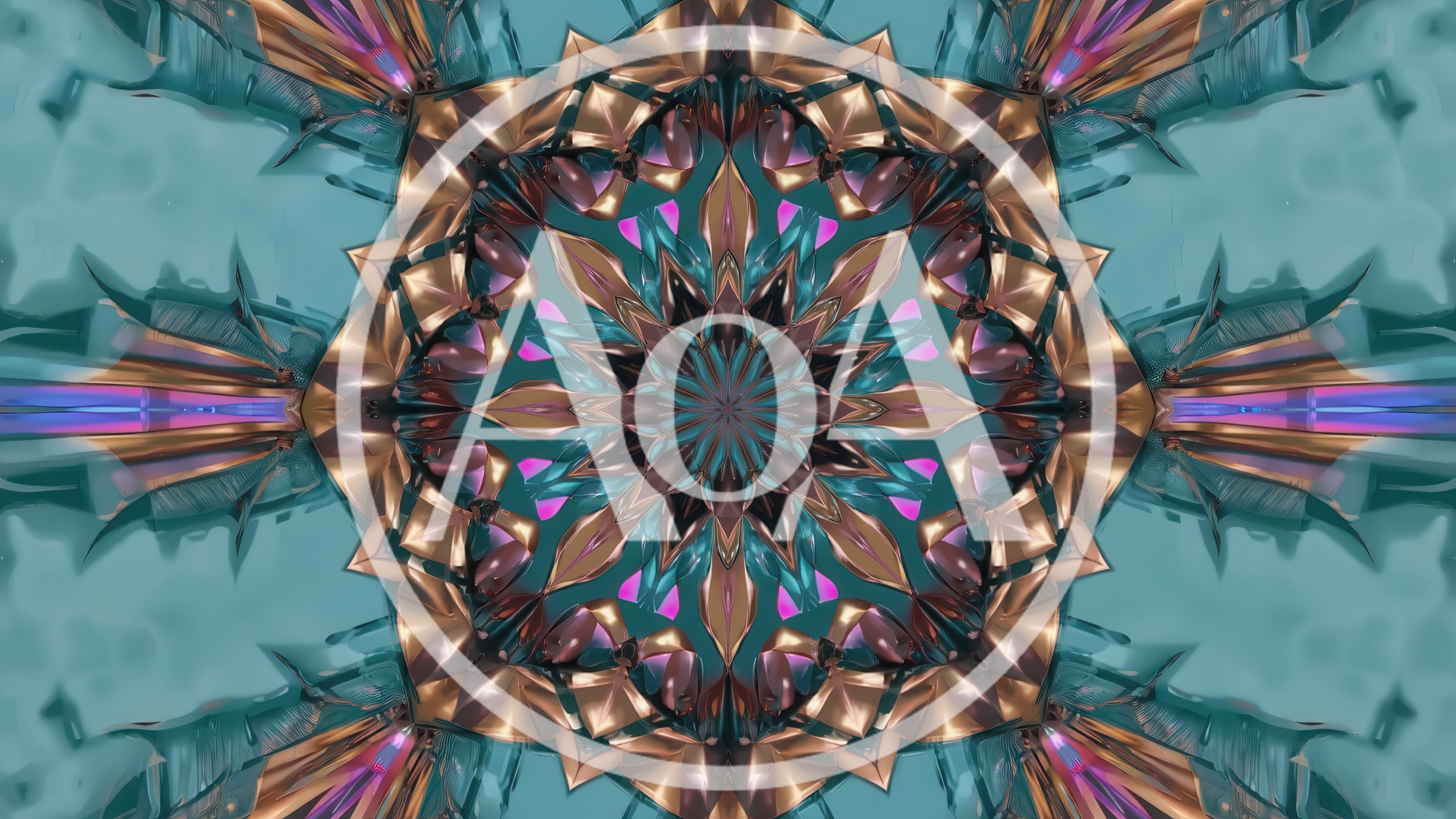 Abstract Metallic Kaleidoscope Pattern With Teal And Gold