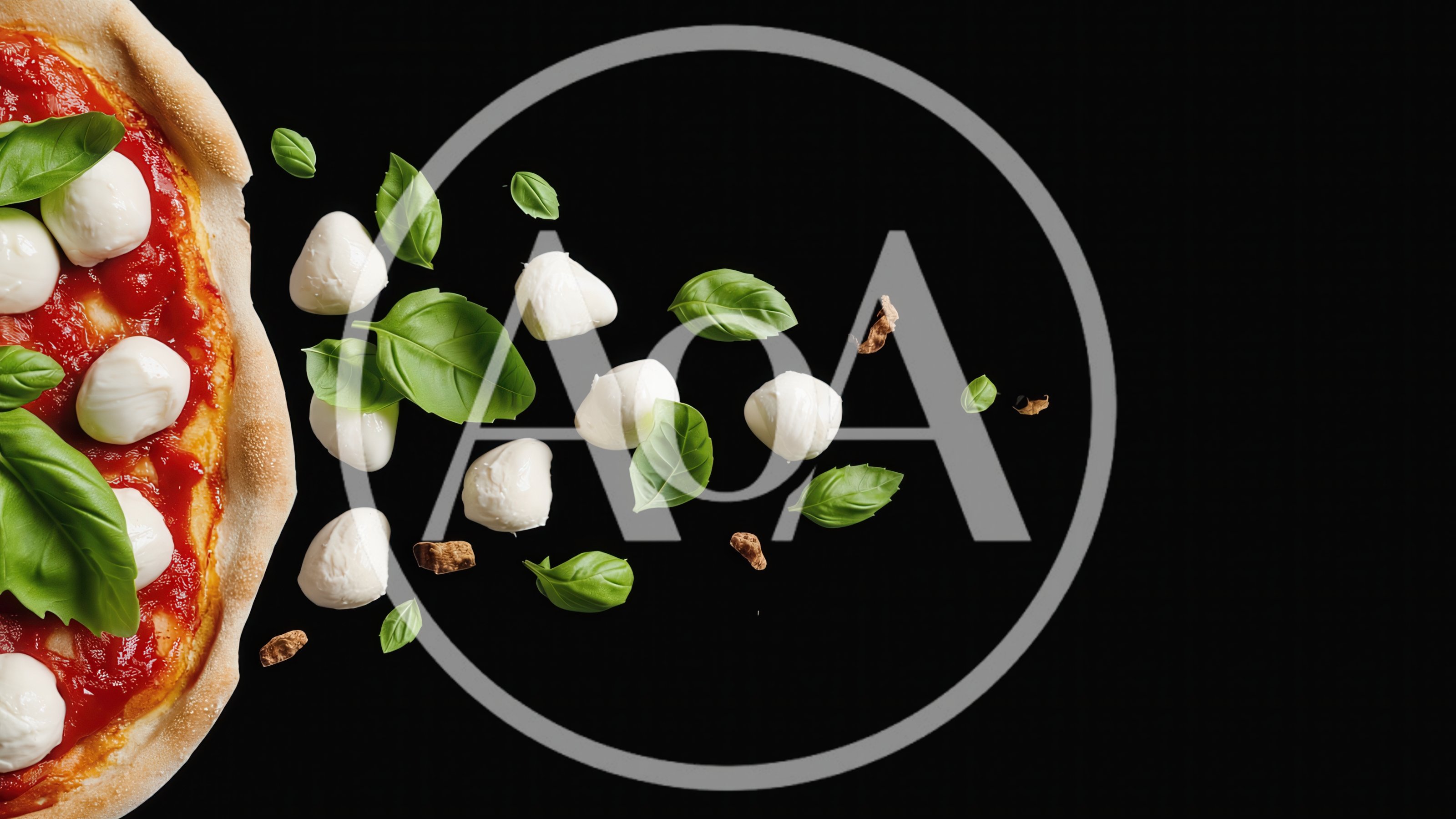 Fresh Pizza Ingredients Floating Against Black Background