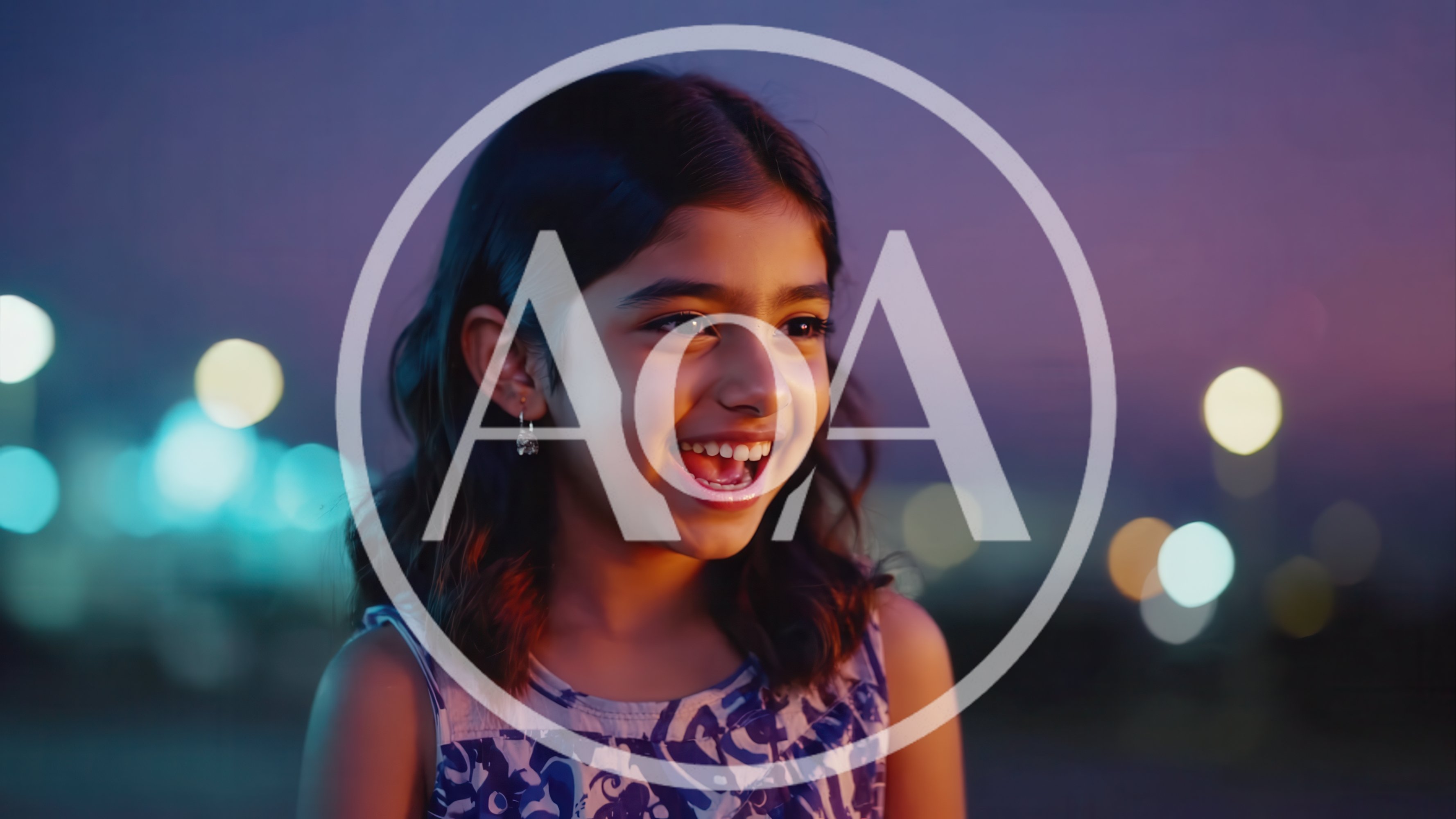 Happy Young Girl Smiling Outdoors At Night