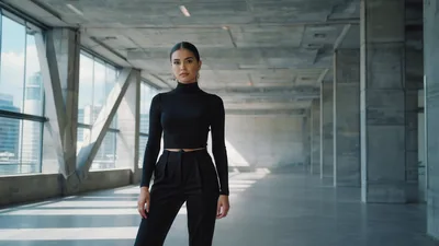 Professional Woman Standing In Modern Industrial Office Space