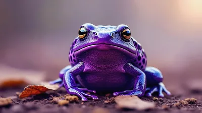 Vibrant Purple Frog Sitting On Forest Floor