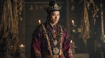 Ancient Asian Nobleman in Traditional Ceremonial Robes