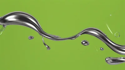 Liquid Silver Metal Flowing On Green Background