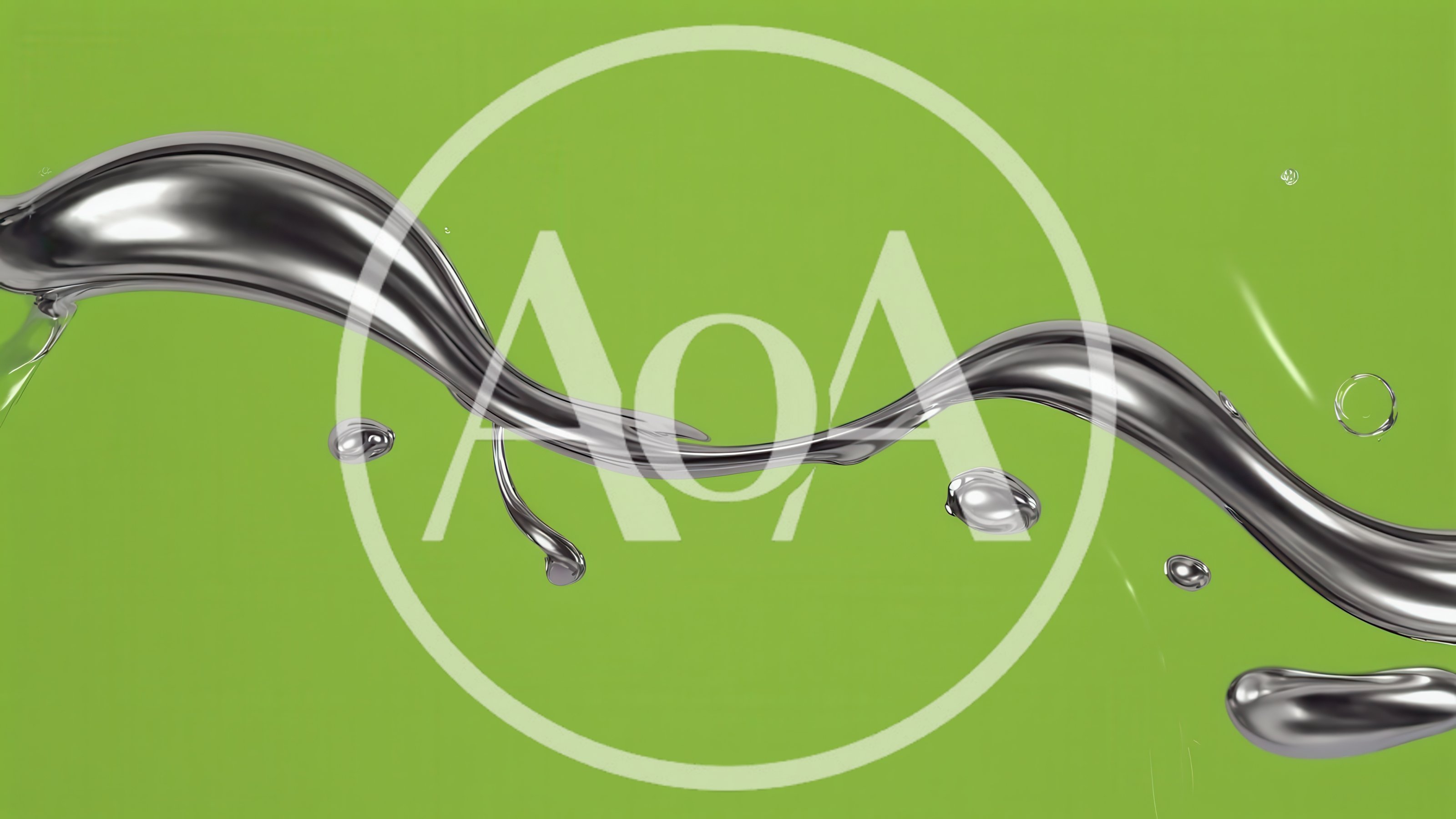 Liquid Silver Metal Flowing On Green Background