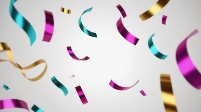 Colorful Metallic Confetti Falling on White Background