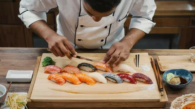 Professional Sushi Chef Preparing Nigiri Sushi