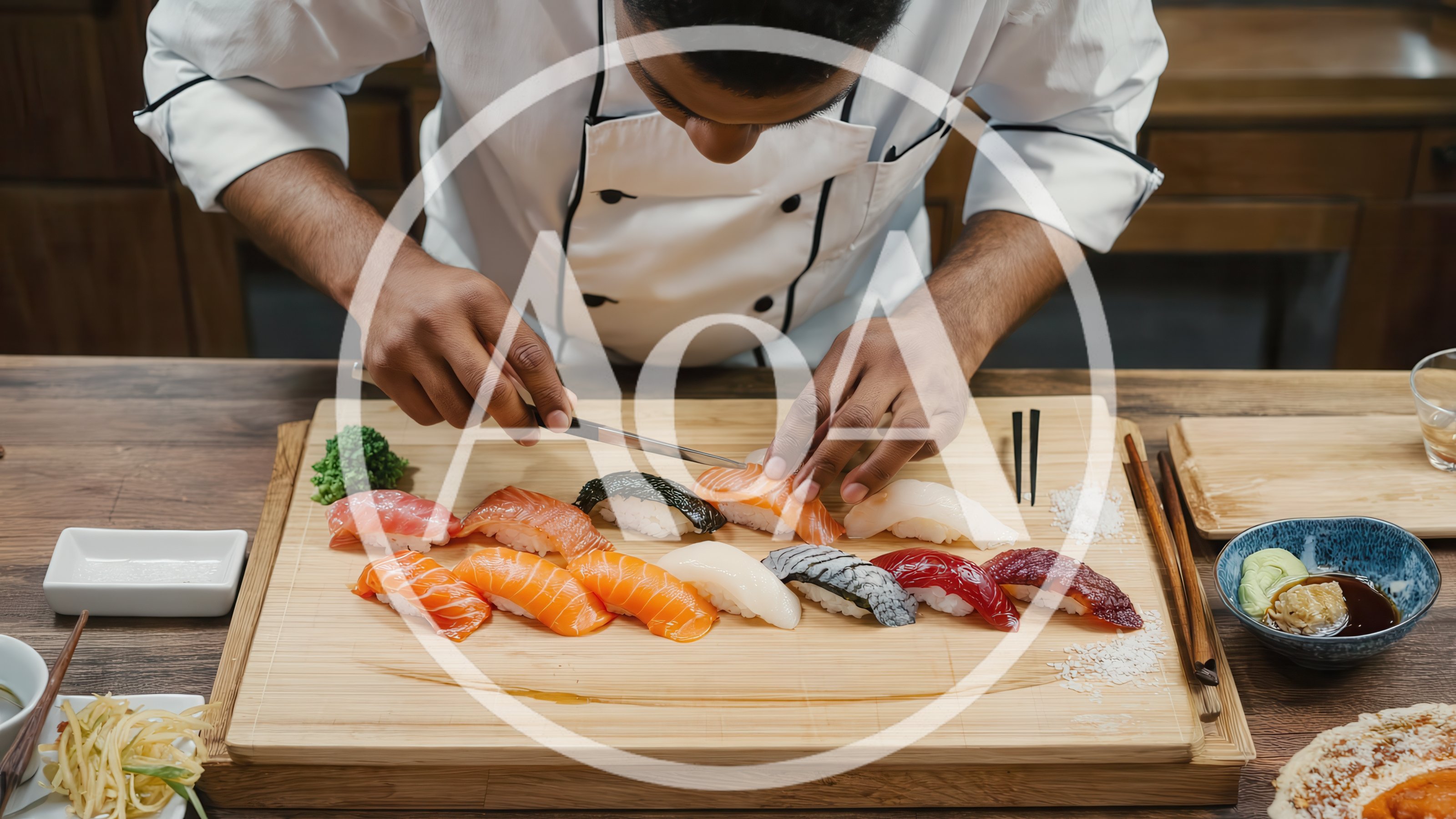 Professional Sushi Chef Preparing Nigiri Sushi