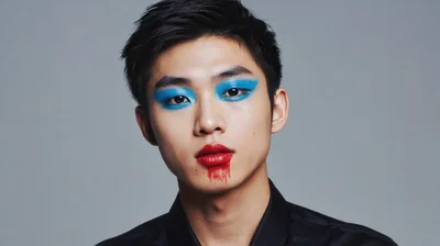 Portrait Of A Young Man With Artistic Makeup