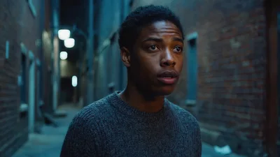 Young Man Looking Surprised In A Dark Alleyway