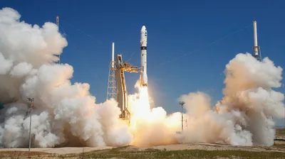 Space Rocket Launching From Launchpad