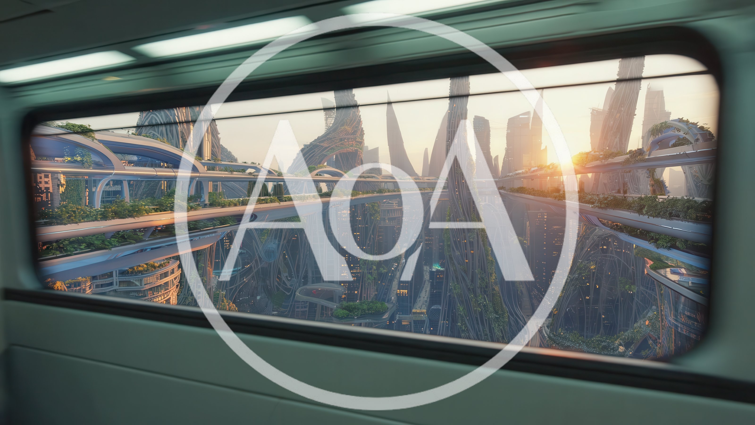 Futuristic Cityscape View From A High Speed Train Window