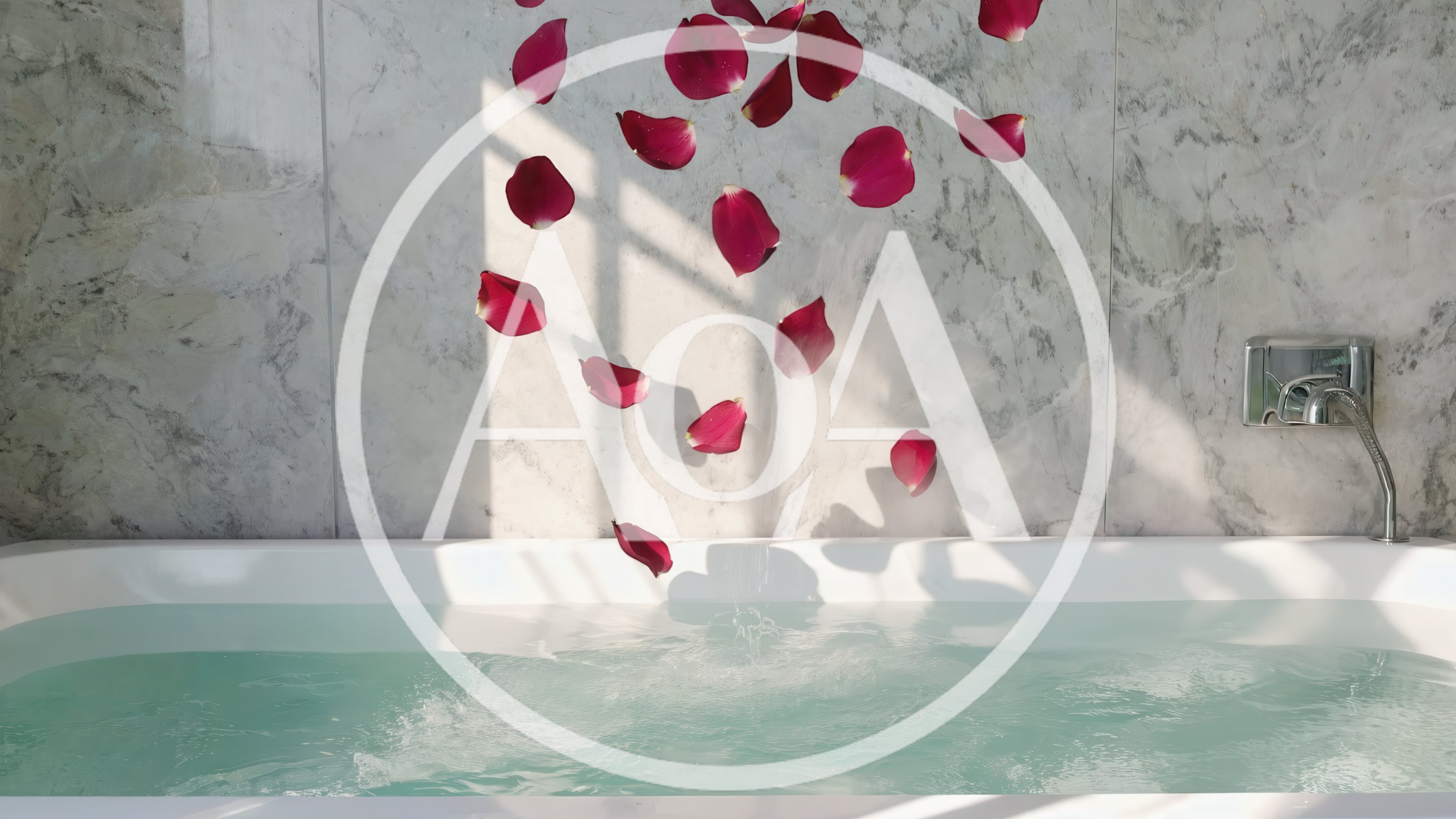 Red Rose Petals Falling Into A Bathtub