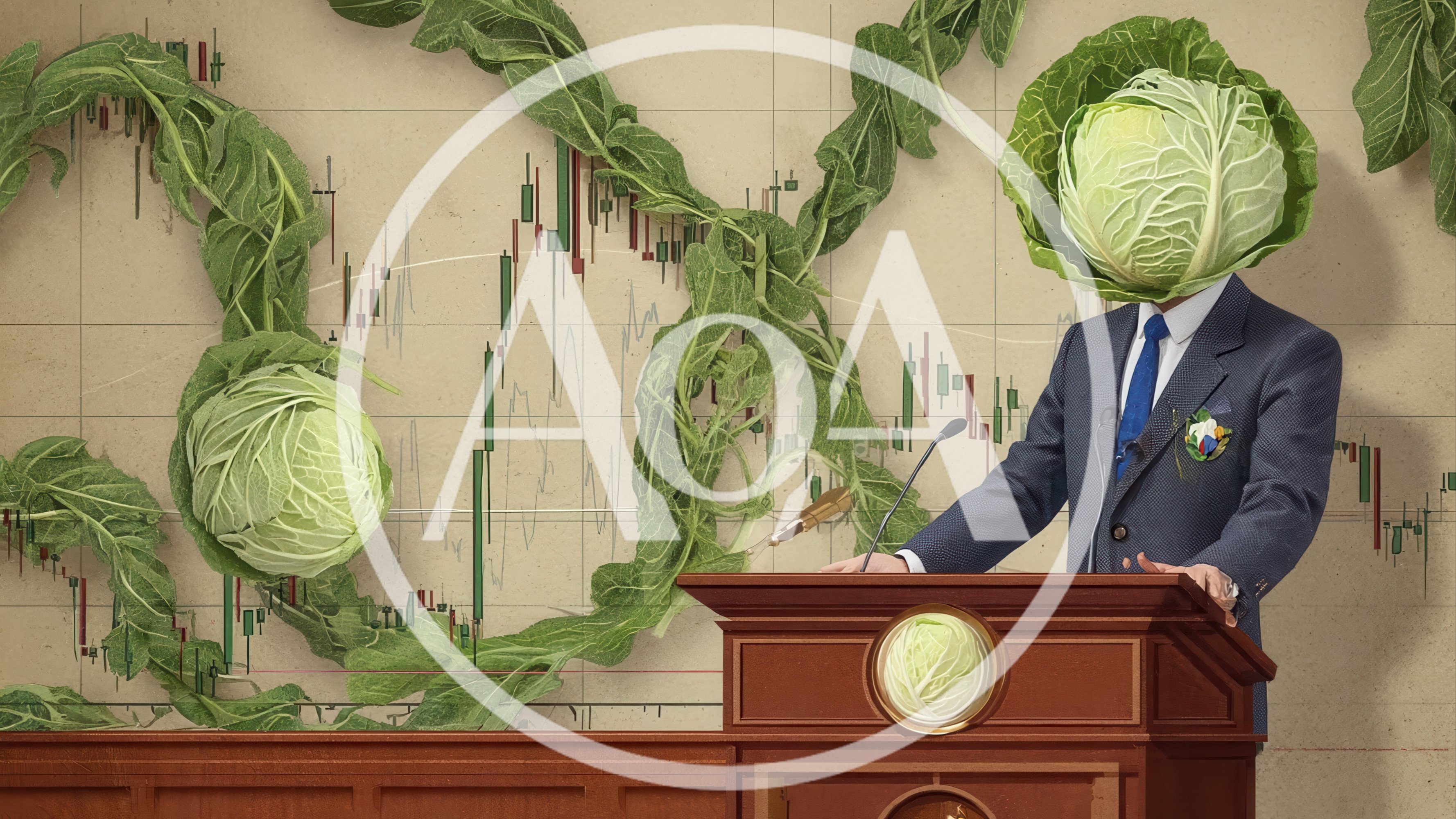 Cabbage Head Businessman Giving A Speech