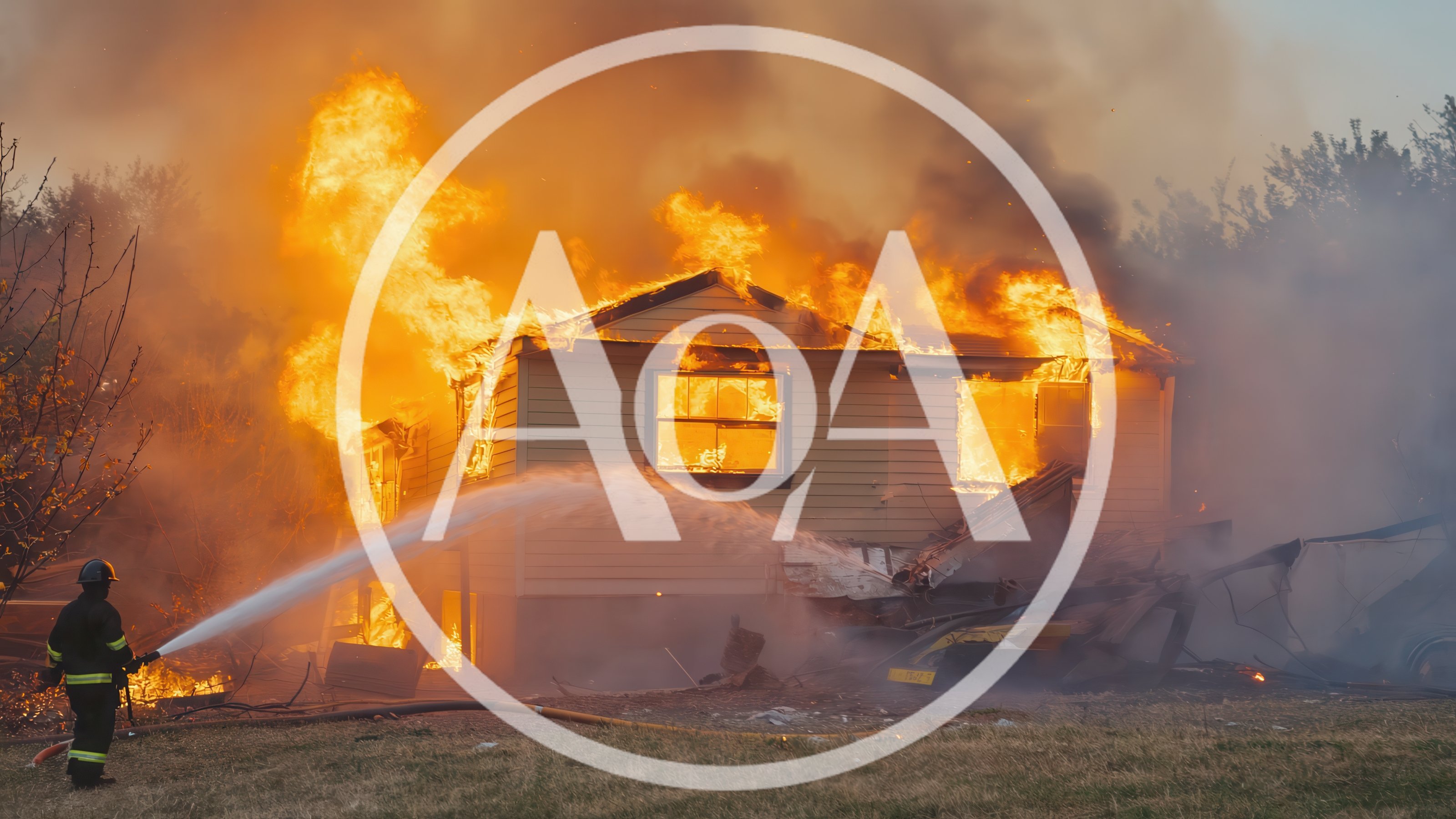 Firefighter Extinguishing A Burning Residential House