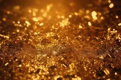 Abstract Golden Glitter Particles Floating In Dark Space