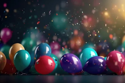 Colorful Balloons and Confetti Falling for Celebration