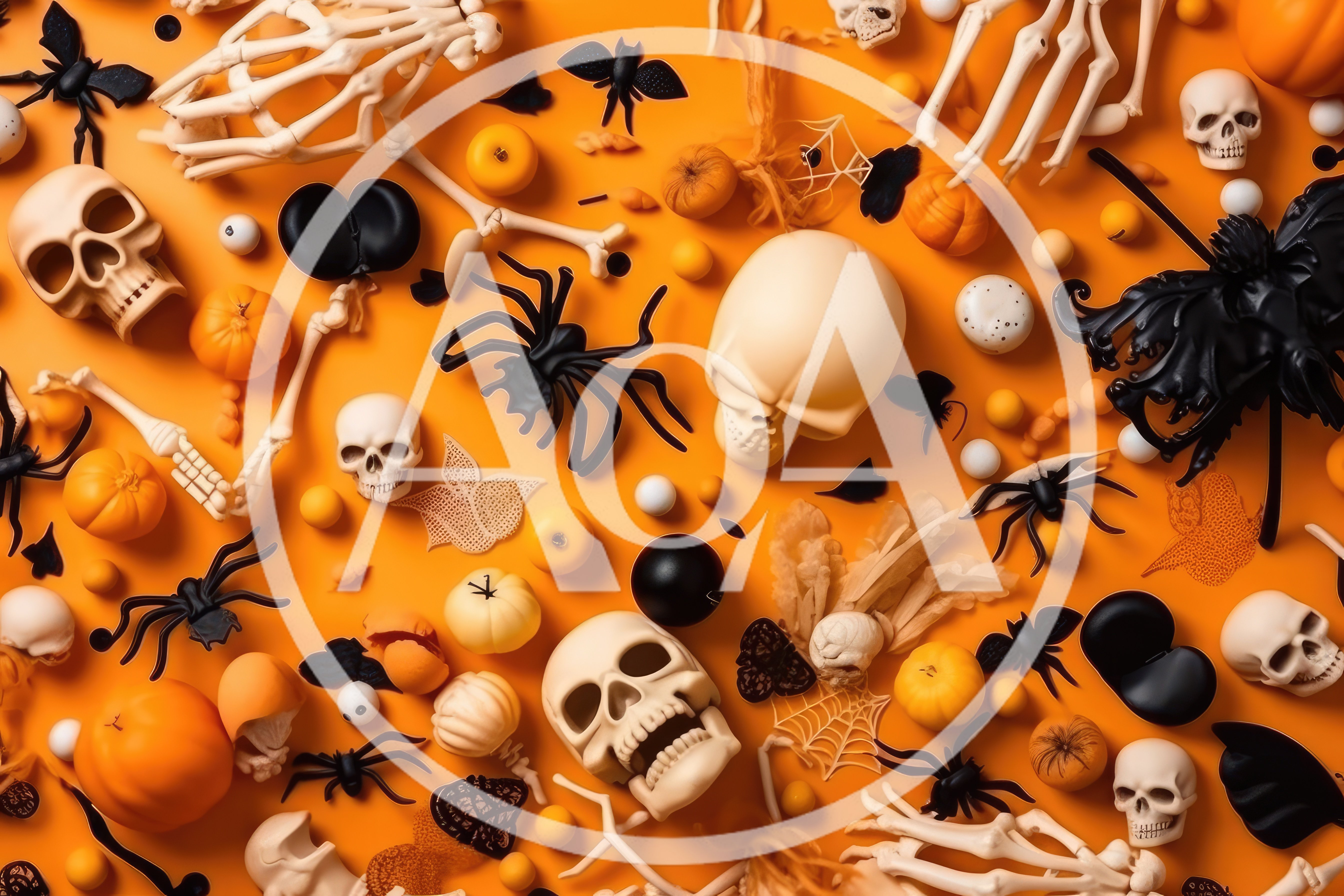 Halloween Flat Lay With Skulls And Spiders