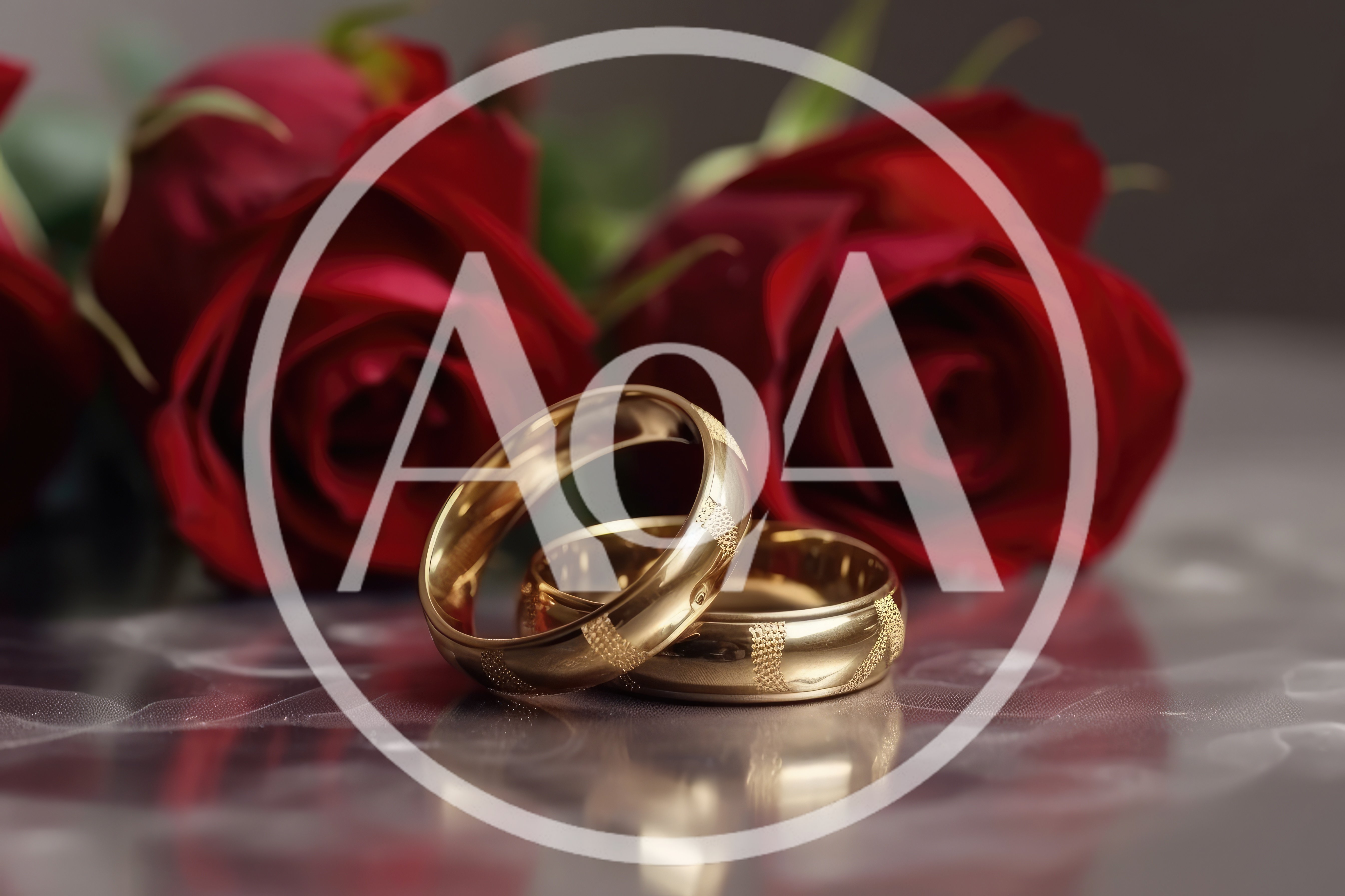 Two Gold Wedding Rings With Red Roses