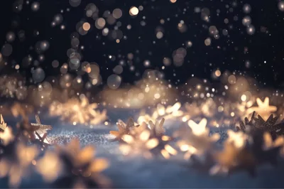 Golden Star Decorations Scattered On Snowy Surface