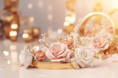 Elegant Gold Floral Display With Pastel Roses