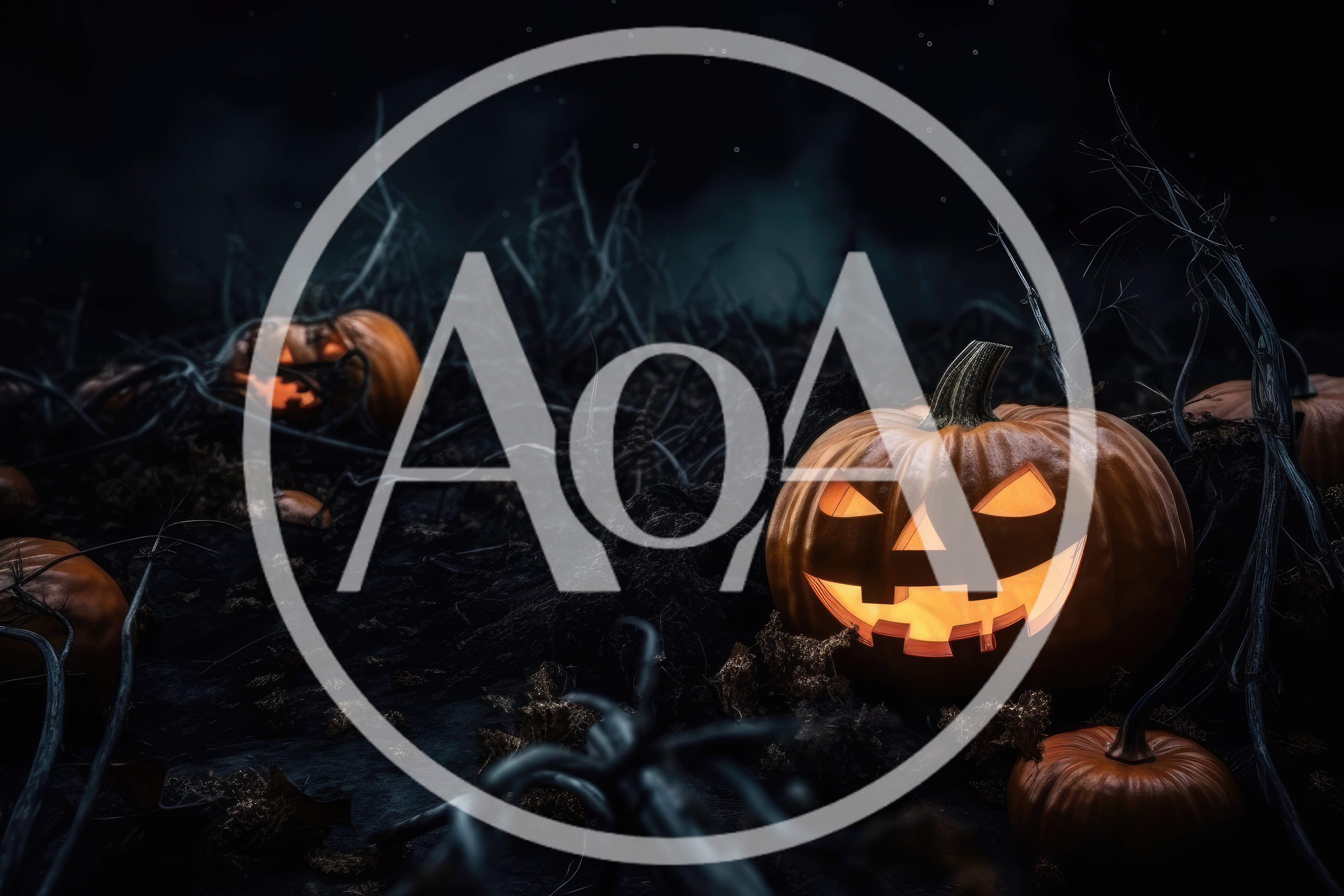 Glowing Jack O Lanterns In A Dark Spooky Forest