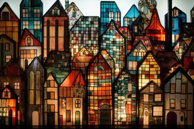 Stained Glass Miniature Cityscape Light Display