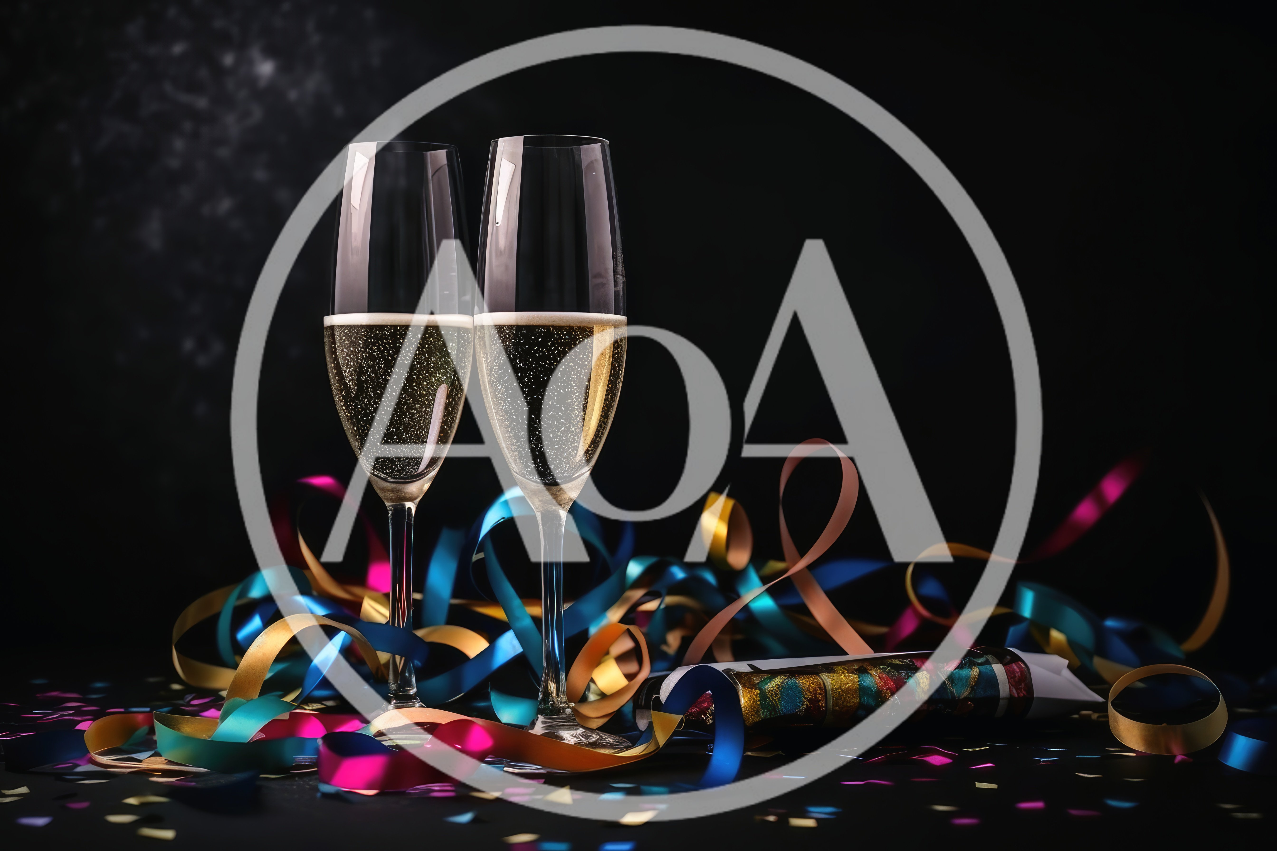 Two Champagne Flutes With Party Streamers And Confetti