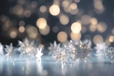 Sparkling Silver Star Ornaments With Bokeh Christmas Lights