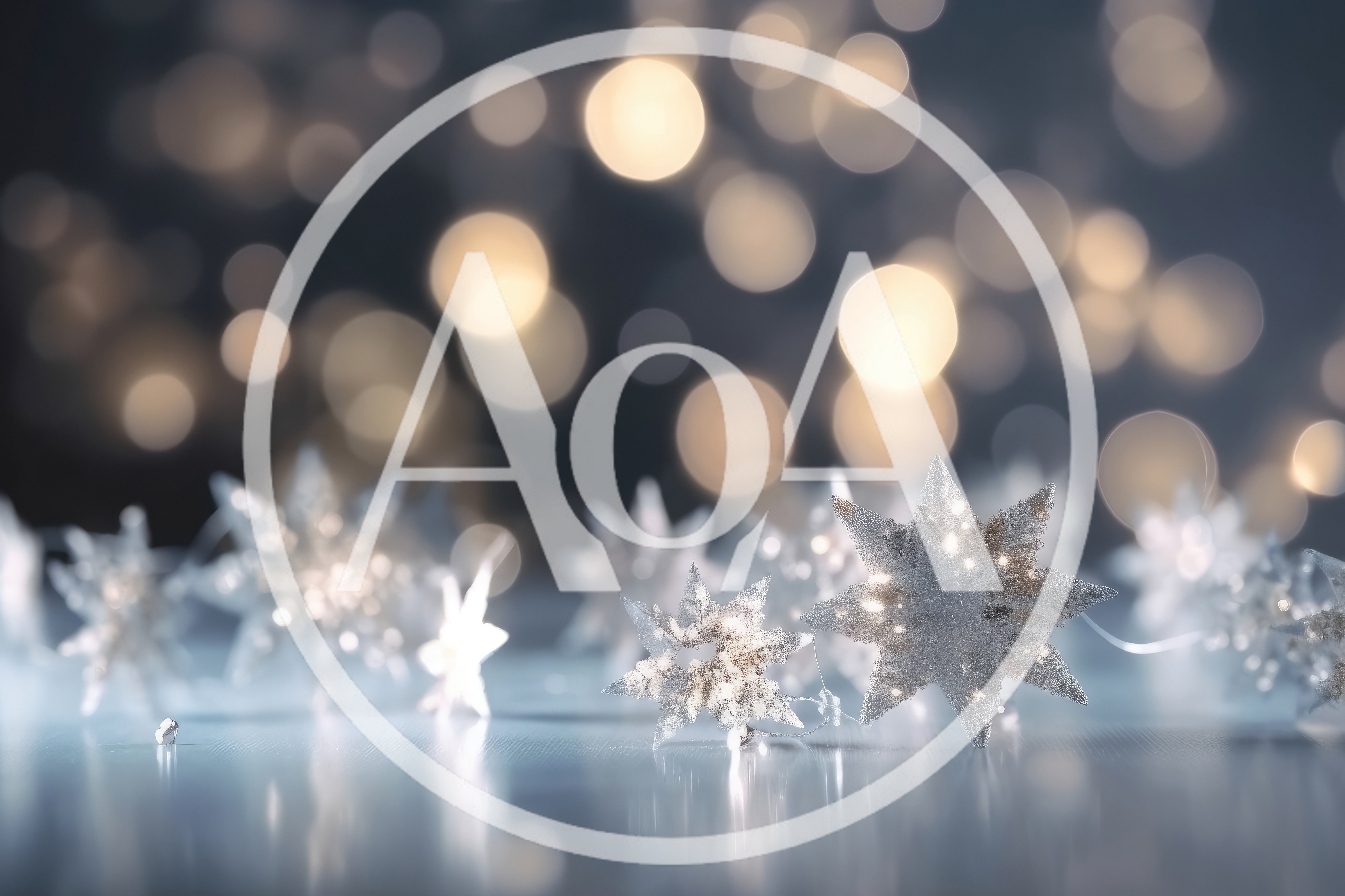 Sparkling Silver Star Ornaments With Bokeh Christmas Lights