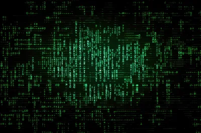 Digital Matrix Code Background With Green Binary Data