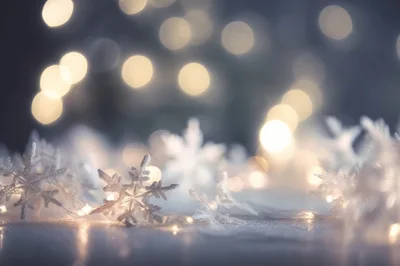 Decorative Snowflake Ornaments With Warm Bokeh Christmas Lights