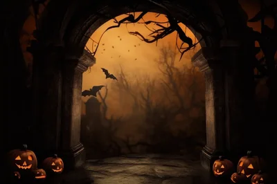 Spooky Halloween Archway With Glowing Jack O Lanterns