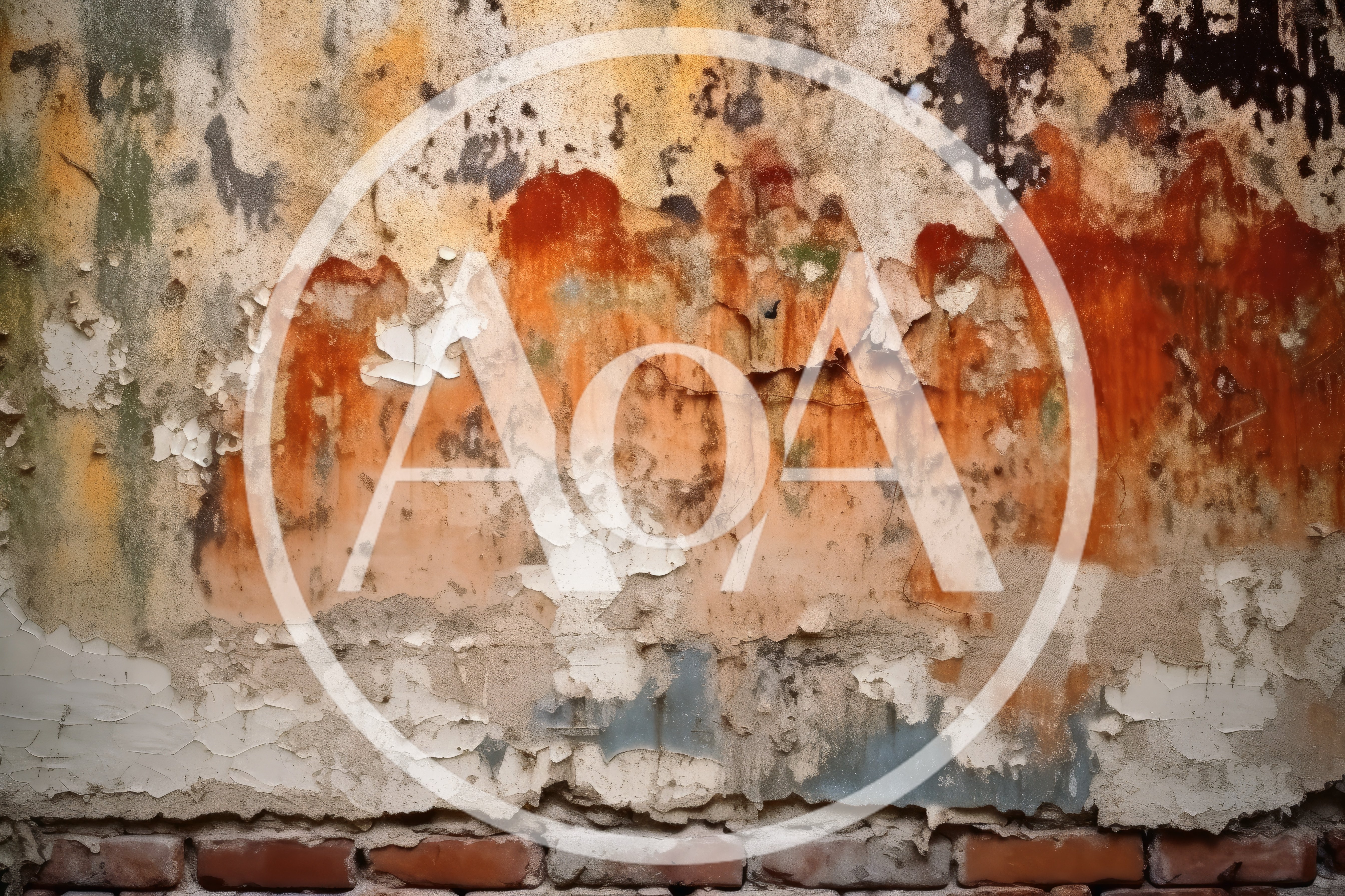 Weathered Wall With Peeling Paint And Exposed Brick