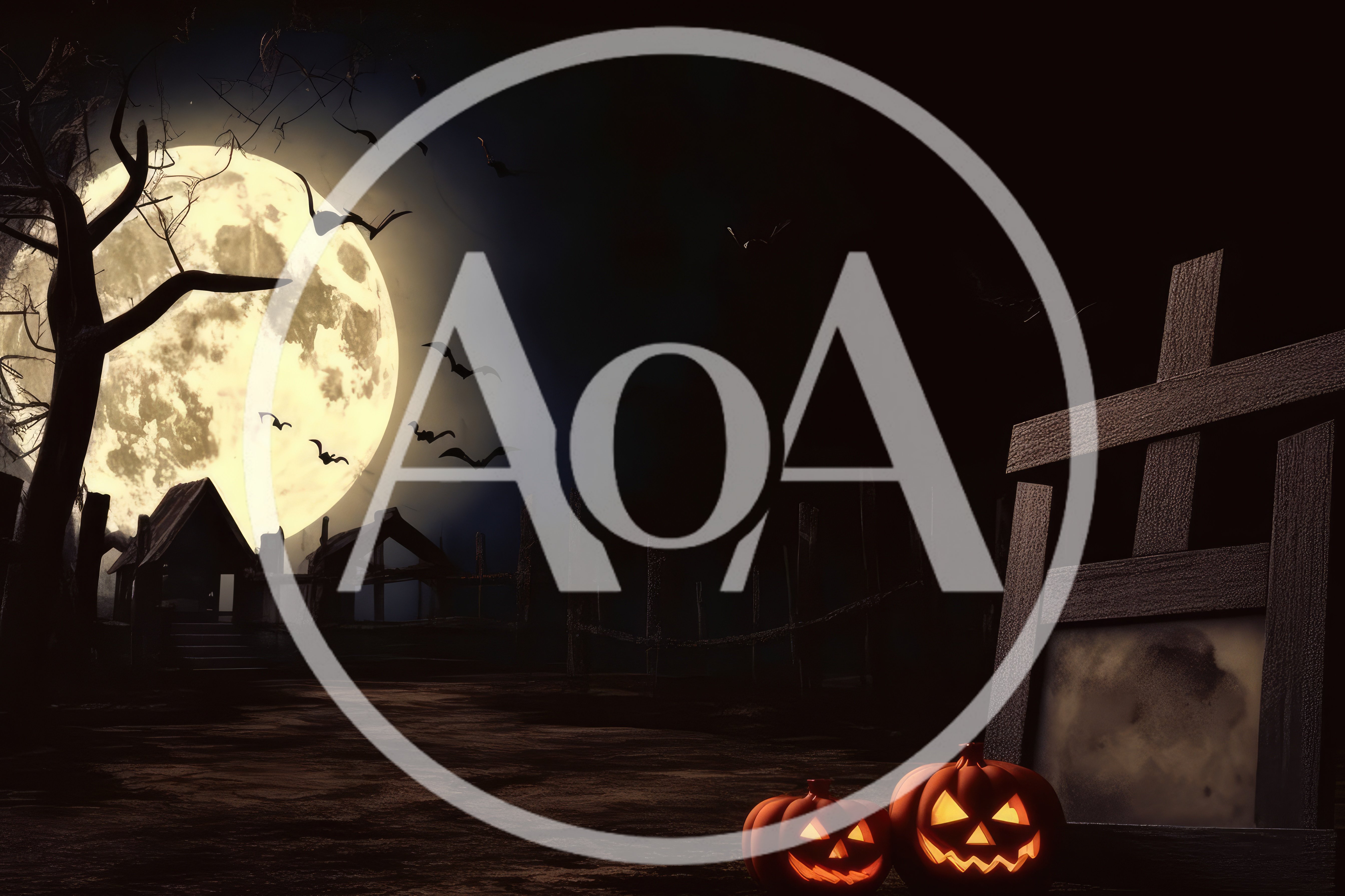 Spooky Halloween Scene With Jack O Lanterns And Full Moon