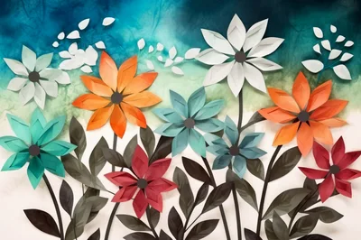 Paper Craft Floral Art With Watercolor Background